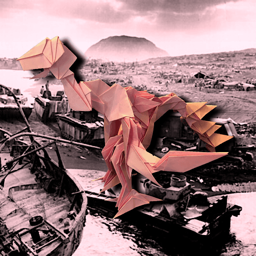 りょうすけ@組み立て折神工房Assembly Origami Workshopさんによる「戦場の閑古龍」 26枚の折り紙