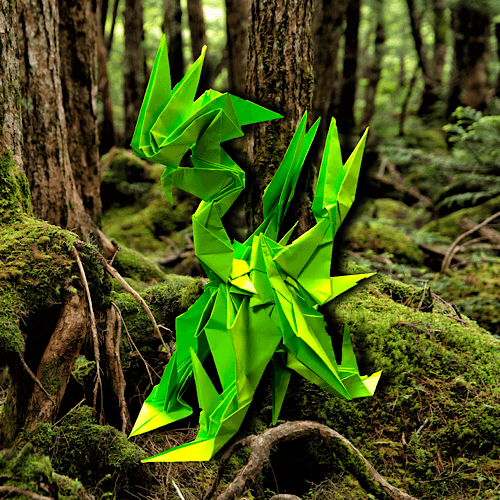 りょうすけ@組み立て折神工房Assembly Origami Workshopさんによる「鶏冠龍コックスカム」 22枚の折り紙