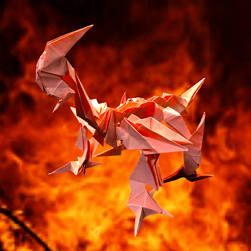 りょうすけ@組み立て折神工房Assembly Origami Workshopさんによる「灼熱龍グルート・フランメ」 23枚の折り紙