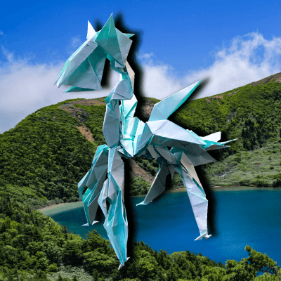 りょうすけ@組み立て折神工房Assembly Origami Workshopさんによる作品No.364「自粛龍リストレント」 23枚の折り紙