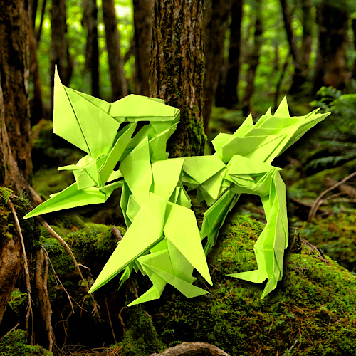 りょうすけ@組み立て折神工房Assembly Origami Workshopさんによる「角張龍ギュラヘッド」 23枚の折り紙