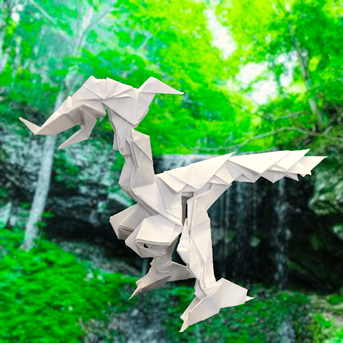 りょうすけ@組み立て折神工房Assembly Origami Workshopさんによる「エブラテル・サウルス」 16枚の折り紙