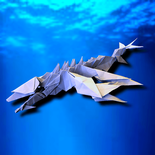 りょうすけ@組み立て折神工房Assembly Origami Workshopさんによる「海統龍トリアイナ」 25枚の折り紙