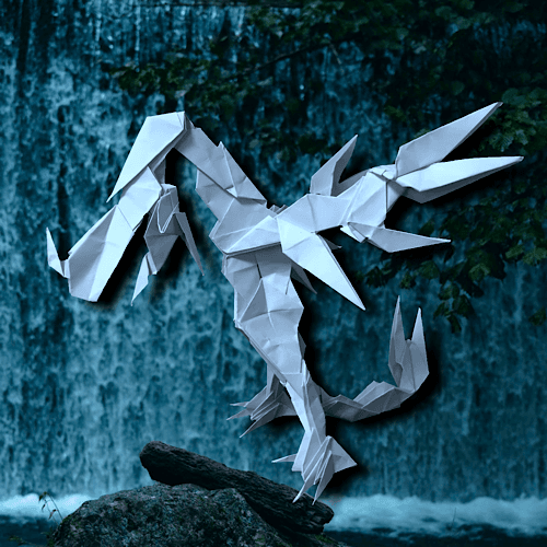 りょうすけ@組み立て折神工房Assembly Origami Workshopさんによる「シャワーヘッド・ドラゴン」 23枚の折り紙