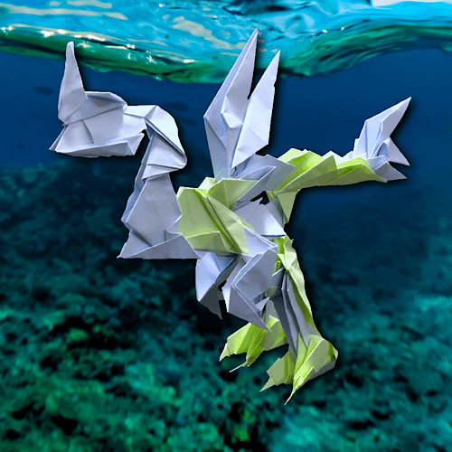 りょうすけ@組み立て折神工房Assembly Origami Workshopさんによる「航海龍マトローゼ」 20枚の折り紙